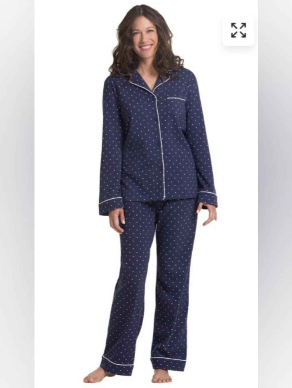 Pajamagram Navy Blue/White Polka Dot Pajama Top & Bottom. Size LG